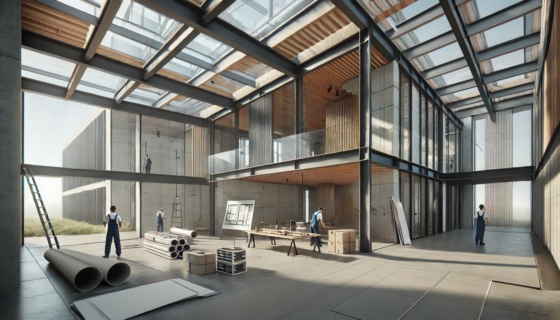 Modern open-plan building under construction